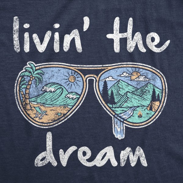 Womens Living The Dream T Shirt Cool Vacation Tee Graphic Novelty Tee Beach For Guys