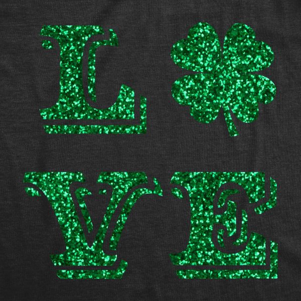 Womens Love Clover Glitter Tshirt Cute Saint Patrick’s Day Parade 4 Leaf Graphic Novelty Tee For Ladies