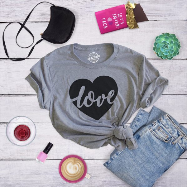 Womens Love Script Heart Cute Relationship T shirt for Ladies