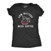 Womens Low Battery Need Coffee T Shirt Funny Sarcastic Low Power Bar Tee For Ladies