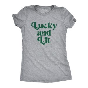 Womens Lucky And Lit T Shirt Funny St Pattys Day Parade Irish Luck Drinking Partying Tee For Ladies