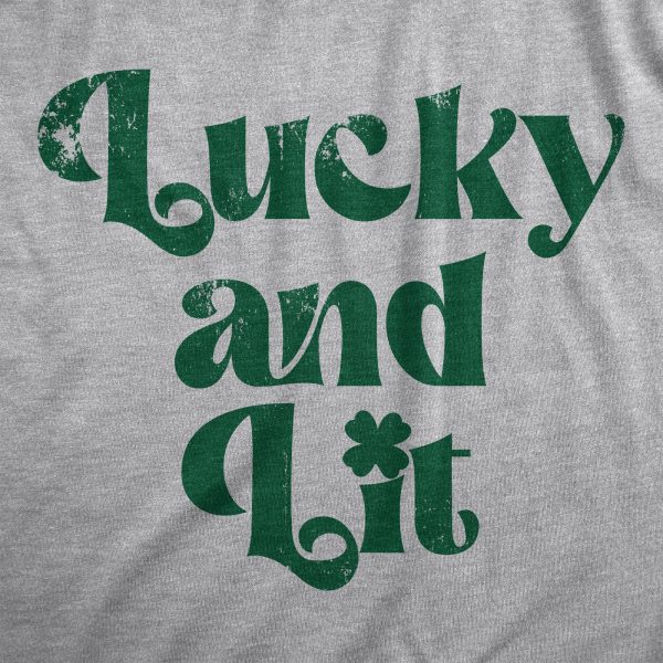 Womens Lucky And Lit T Shirt Funny St Pattys Day Parade Irish Luck Drinking Partying Tee For Ladies