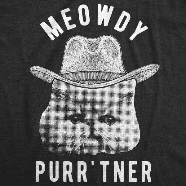 Womens Meowdy Purr’tner T Shirt Hilarious Cowboy Cat Tee Kitty Owner Gift