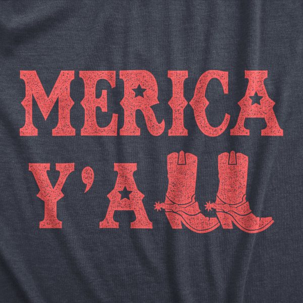 Womens Merica Yall T Shirt Funny Cool Fourth Of July Party Patriotic Cowboy Tee For Ladies