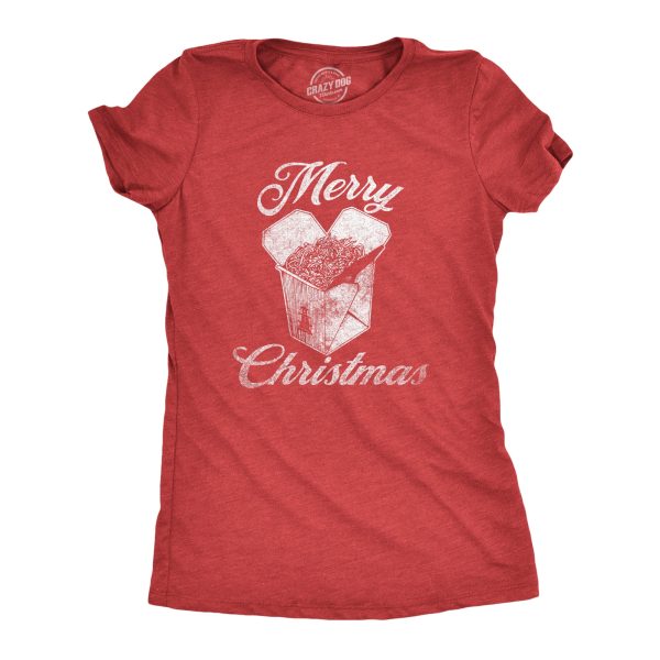 Womens Merry Christmas Takeout T Shirt Funny Delicious Xmas Lo Mein Tee For Ladies