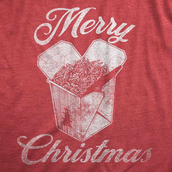 Womens Merry Christmas Takeout T Shirt Funny Delicious Xmas Lo Mein Tee For Ladies
