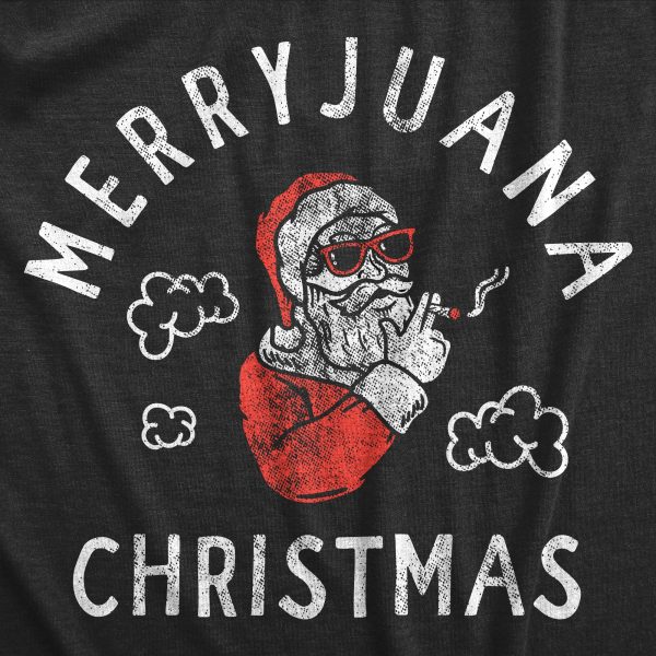 Womens Merryjuana Christmas T Shirt Funny Xmas Party 420 Santa Joint Tee For Ladies