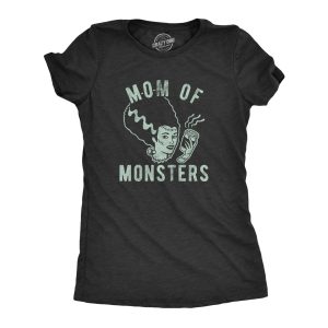 Womens Mom Of Monsters Tshirt Funny Halloween Coffee Parenting Novelty Graphic Tee