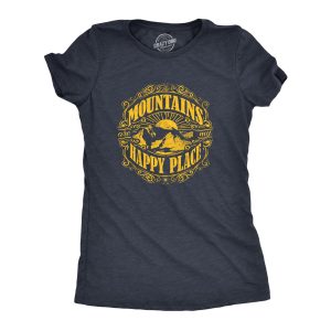 Womens Mountains Are My Happy Place Cool Vintage Hiking Camping T shirt Graphic
