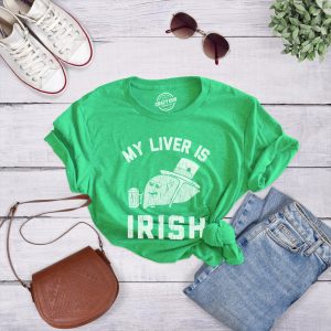 Womens My Liver Is Irish T shirt Funny Saint Patricks Day Saying Humor Drinking 3