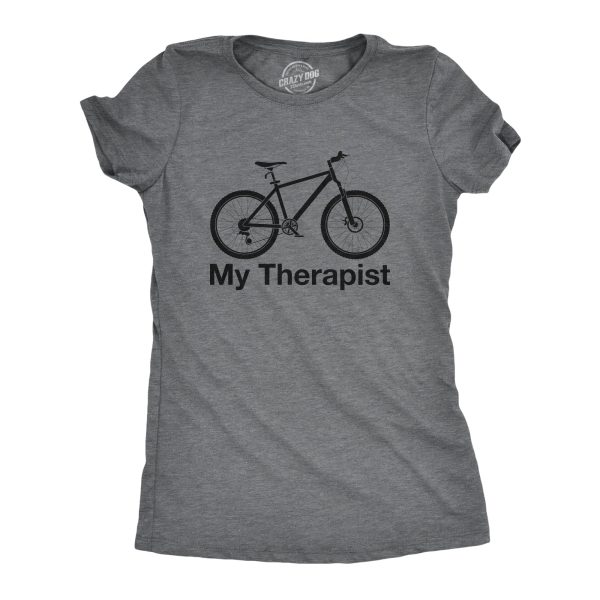 Womens My Therapist Bicycle T shirt Funny Biking Cycling Outdoors Graphic Tee