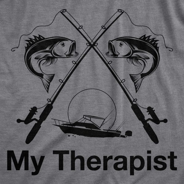 Womens My Therapist Fishing T shirt Funny Angler Fishing Pole Graphic Novelty
