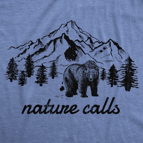 Womens Nature Calls T Shirt Funny Sarcastic Saying Bear Pooping Graphic Tee For Ladies