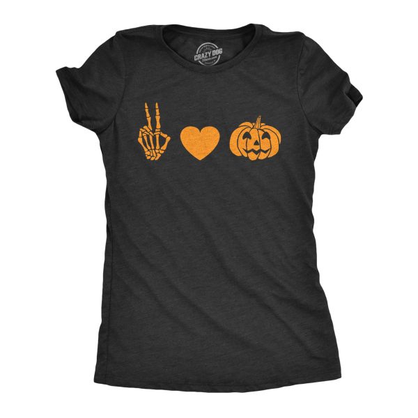 Womens Peace Love Jack O Lantern Tshirt Funny Halloween Party Graphic Novelty Tee