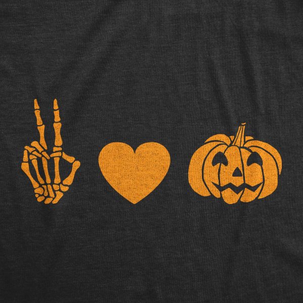 Womens Peace Love Jack O Lantern Tshirt Funny Halloween Party Graphic Novelty Tee