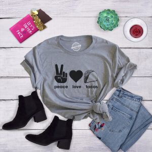 Womens Peace Love Tacos T shirt Funny Saying Cute Graphic Vintage Ladies Design 3