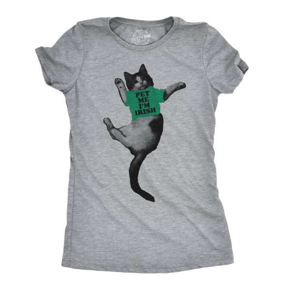 Womens Pet Me Im Irish Funny Kitten St. Patrick’s Day Crazy Cat Lover T Shirt