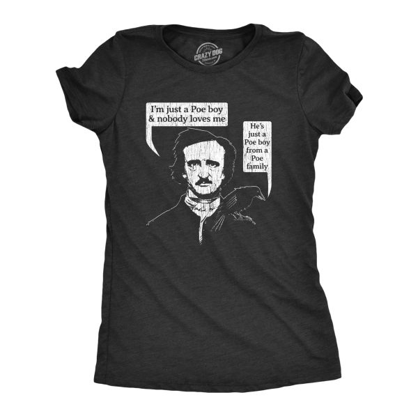 Womens Poe Boy Tshirt Funny Edgar Allan Poe Author Literature Rock Lyrics Queen Tee