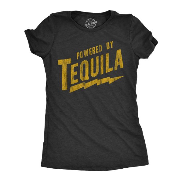 Womens Powered By Tequila T Shirt Funny Liquor Lovers Drinking Tee For Ladies