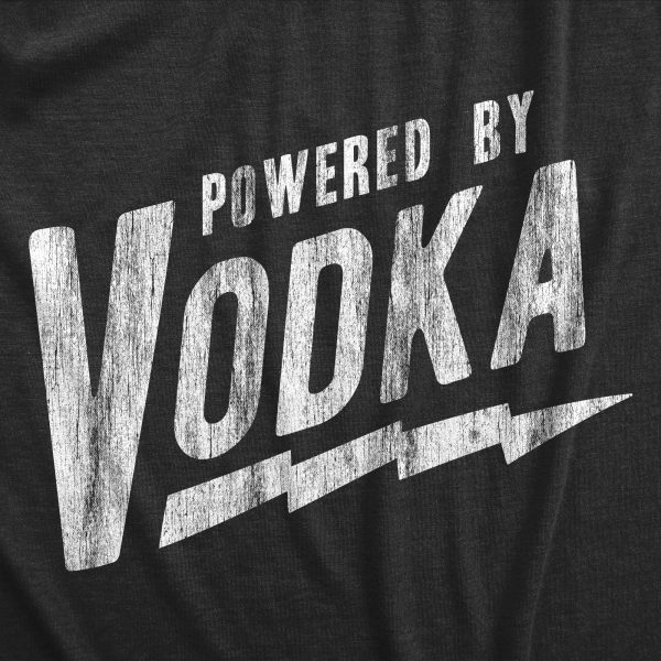 Womens Powered By Vodka T Shirt Funny Liquor Lovers Drinking Tee For Ladies