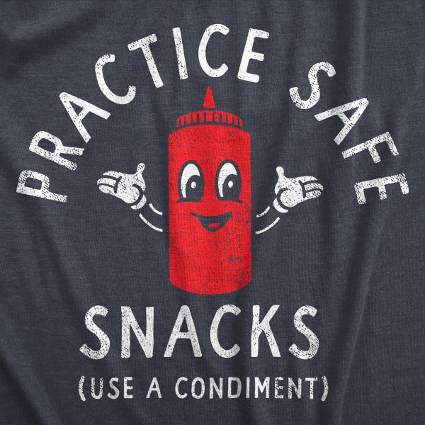 Womens Practice Safe Snacks Use A Condiment T Shirt Funny Food Lovers Sex Joke Tee For Ladies
