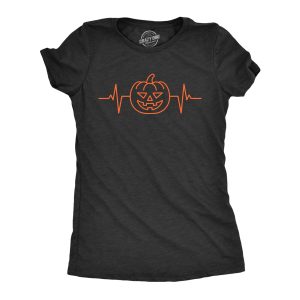 Womens Pumkpin Heart Beat T Shirt Funny Cool Halloween Jack O Lantern Pulse Tee For Ladies 1
