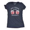 Womens Quit Peakin At My Presents T Shirt Funny Xmas Gift Boobs Joke Tee For Ladies