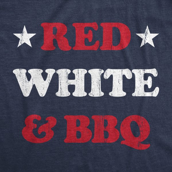 Womens Red White And BBQ T Shirt Funny Patriotic Barbecue Text Tee For Ladies