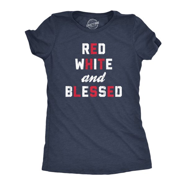 Womens Red White And Blessed T Shirt Funny Fourth Of July Party Text Tee For Ladies
