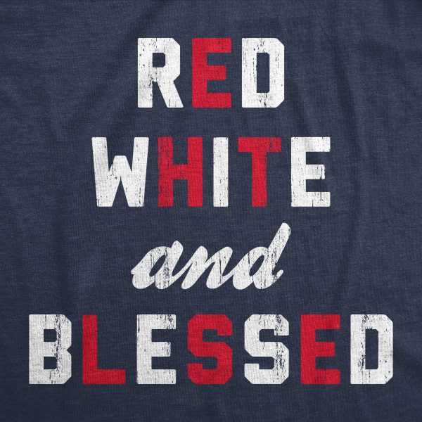 Womens Red White And Blessed T Shirt Funny Fourth Of July Party Text Tee For Ladies