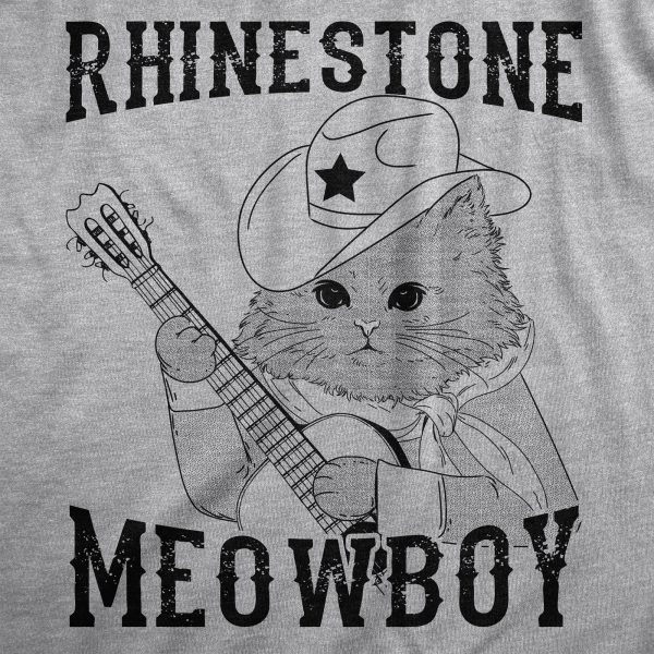 Womens Rhinestone Meowboy T Shirt Funny Cute Kitten Cowboy Novelty Tee For Ladies