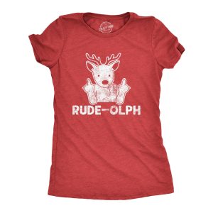 Womens Rude-olph Tshirt Funny Christmas Rudolph The Reindeer Middle Finger Tee