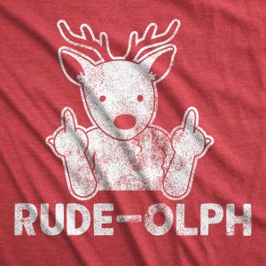 Womens Rude-olph Tshirt Funny Christmas Rudolph The Reindeer Middle Finger Tee