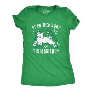 Womens Saint Patricks Day Is Magical T Shirt St Funny Leprechaun Unicorn Shirt
