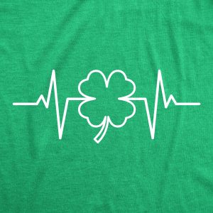 Womens Saint Patrick’s Heart Beat Tshirt Funny Pulse Monitor Line Clover St. Paddy’s Day Parade Novelty Tee For Ladies