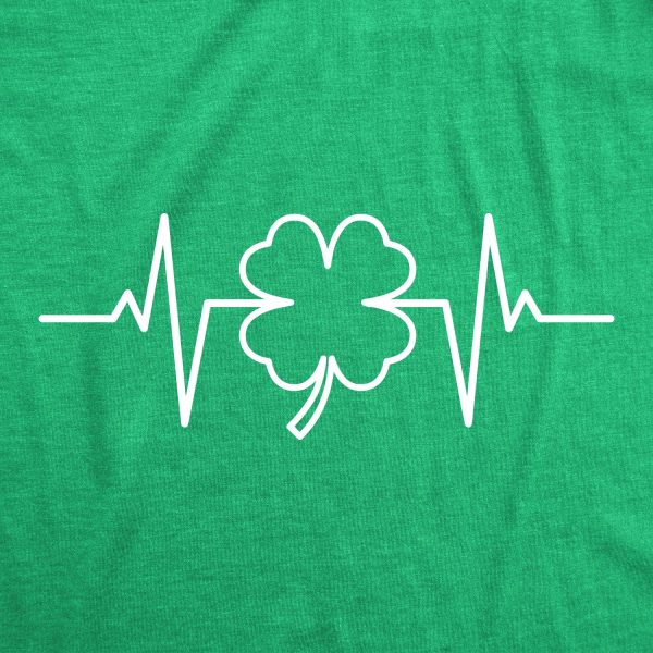 Womens Saint Patrick’s Heart Beat Tshirt Funny Pulse Monitor Line Clover St. Paddy’s Day Parade Novelty Tee For Ladies