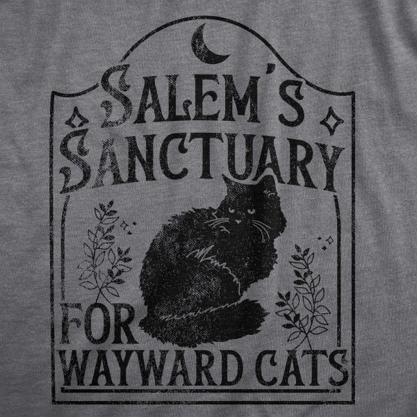 Womens Salems Sanctuary For Wayward Cats T Shirt Funny Spooky Halloween Kitten Lovers Tee For Ladies