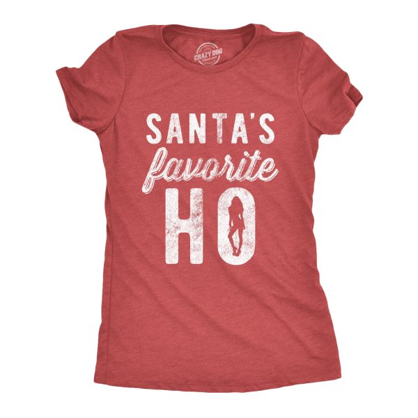 Womens Santa’s Favorite Ho Tshirt Funny Christmas Party Naughty Or Nice Graphic Tee