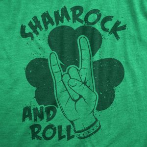 Womens Shamrock And Roll T Shirt Funny St Pattys Day Clover Rocker Music Fan Tee For Ladies