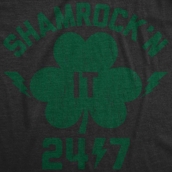 Womens Shamrock’n It 247 T Shirt Funny Saint Patricks Day Irish Clover Lucky Tee