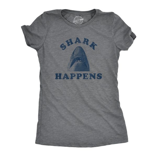 Womens Shark Happens Tshirt Funny Vacation Great White Shit Happens Funny Saying Tee