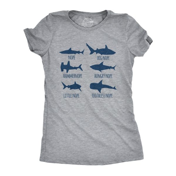 Womens Shark Nope Tshirt Funny Fear Of Sharks Breeds Graphic Novelty Tee For Ladies