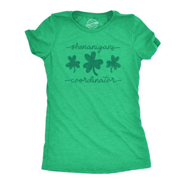 Womens Shenanigans Coordinator Tshirt Funny Saint Patrick’s Day Parade Graphic Novelty Tee For Ladies