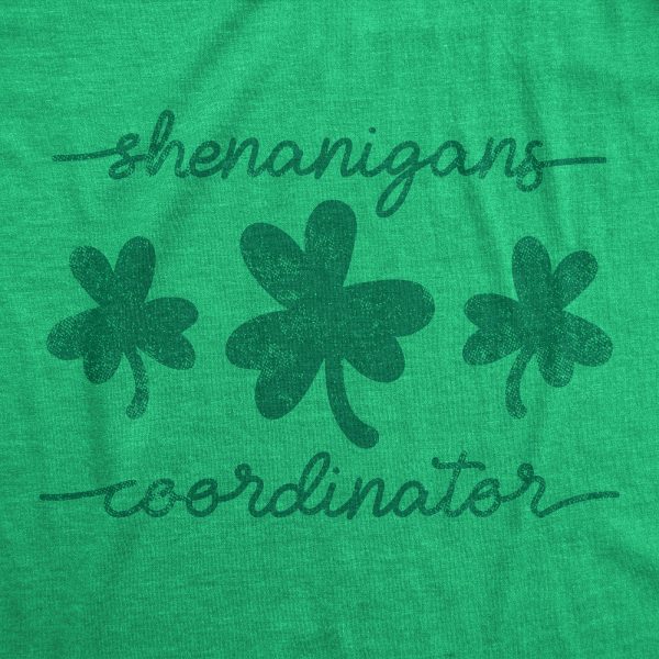 Womens Shenanigans Coordinator Tshirt Funny Saint Patrick’s Day Parade Graphic Novelty Tee For Ladies