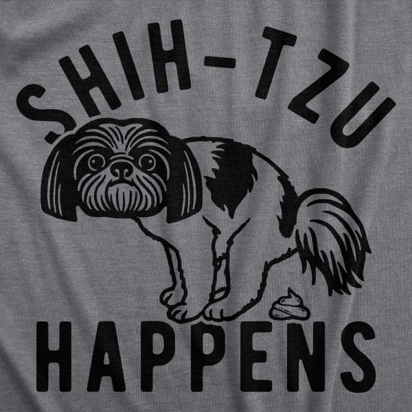 Womens Shih Tzu Happens T Shirt Funny Small Dog Poop Joke Tee For Ladies