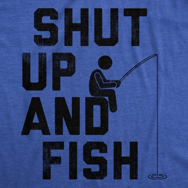 Womens Shut Up And Fish T Shirt Funny Fishing Lovers Fishermen Tee For Ladies