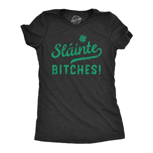 Womens Slainte Bitches T Shirt Funny St Paddys Day Toast Drinking Lovers Tee For Ladies