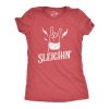 Womens Sleighin Tshirt Funny Santa Claus Christmas Rock And Roll Metal Fingers Graphic Tee