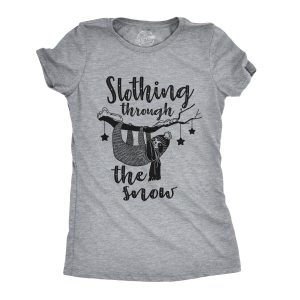 Womens Slothing Through The Snow Tshirt Funny Christmas Carol Sloth Tee 1