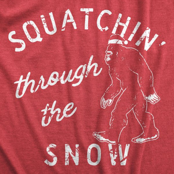 Womens Squatchin Through The Snow T Shirt Funny Xmas Bigfoot Sasquatch Tee For Ladies